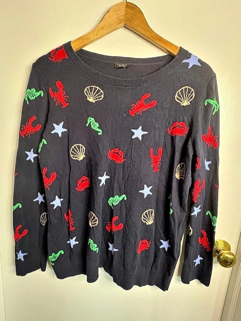 Talbots Sz 1Xp By the Sea Sealife All Over Novelty Design Sweater Nautical Beach